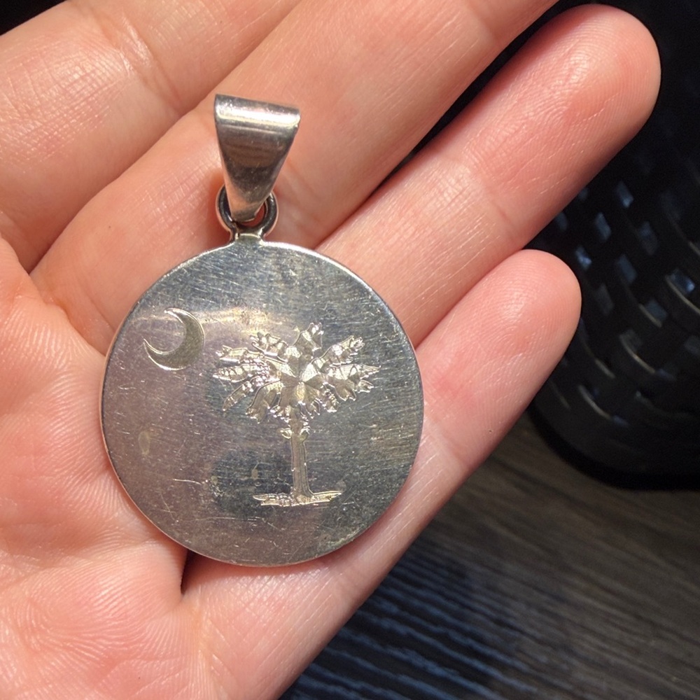 925 sterling Silver Palm Tree Moon Disc Pendant
